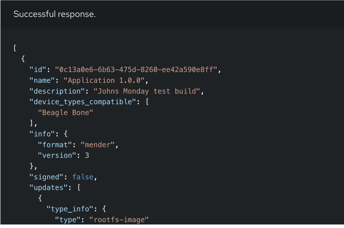 Mender API response